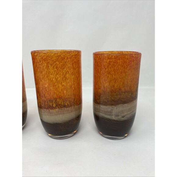 Pier 1 Tumblers 3 Mouth Blown Tri-Color Orange Speckle Cream Brown 12oz Glasses - Picture 3 of 4
